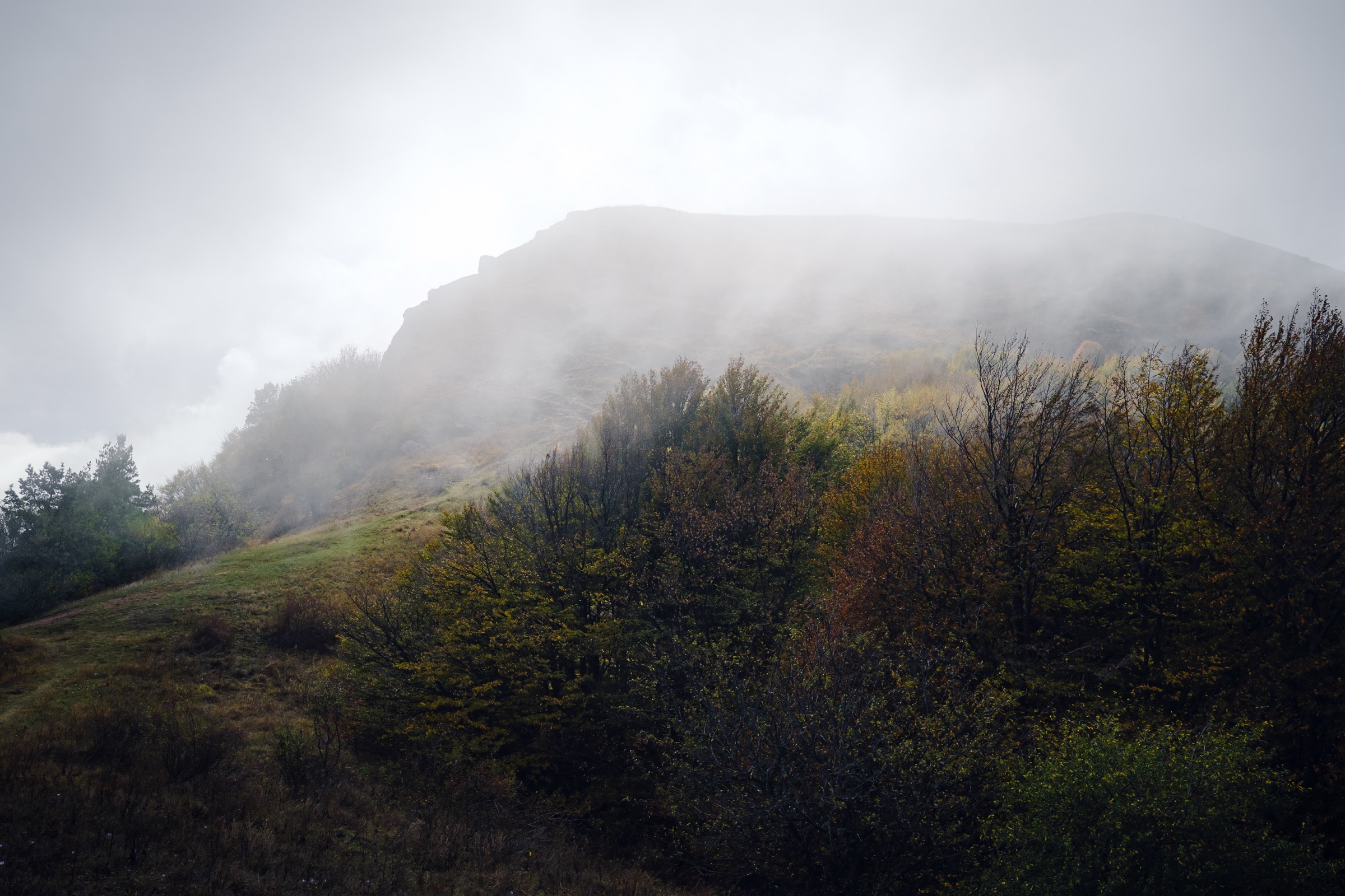 Misty mountain ridge in North Wales